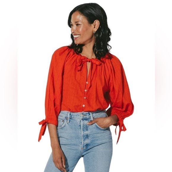 Cleobella Ryan Blouse in Cherry Red Size Medium New - Picture 1 of 16